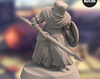 Night’s Cult Follower with Spear and Shield – Pose 2 - 28MM Miniature