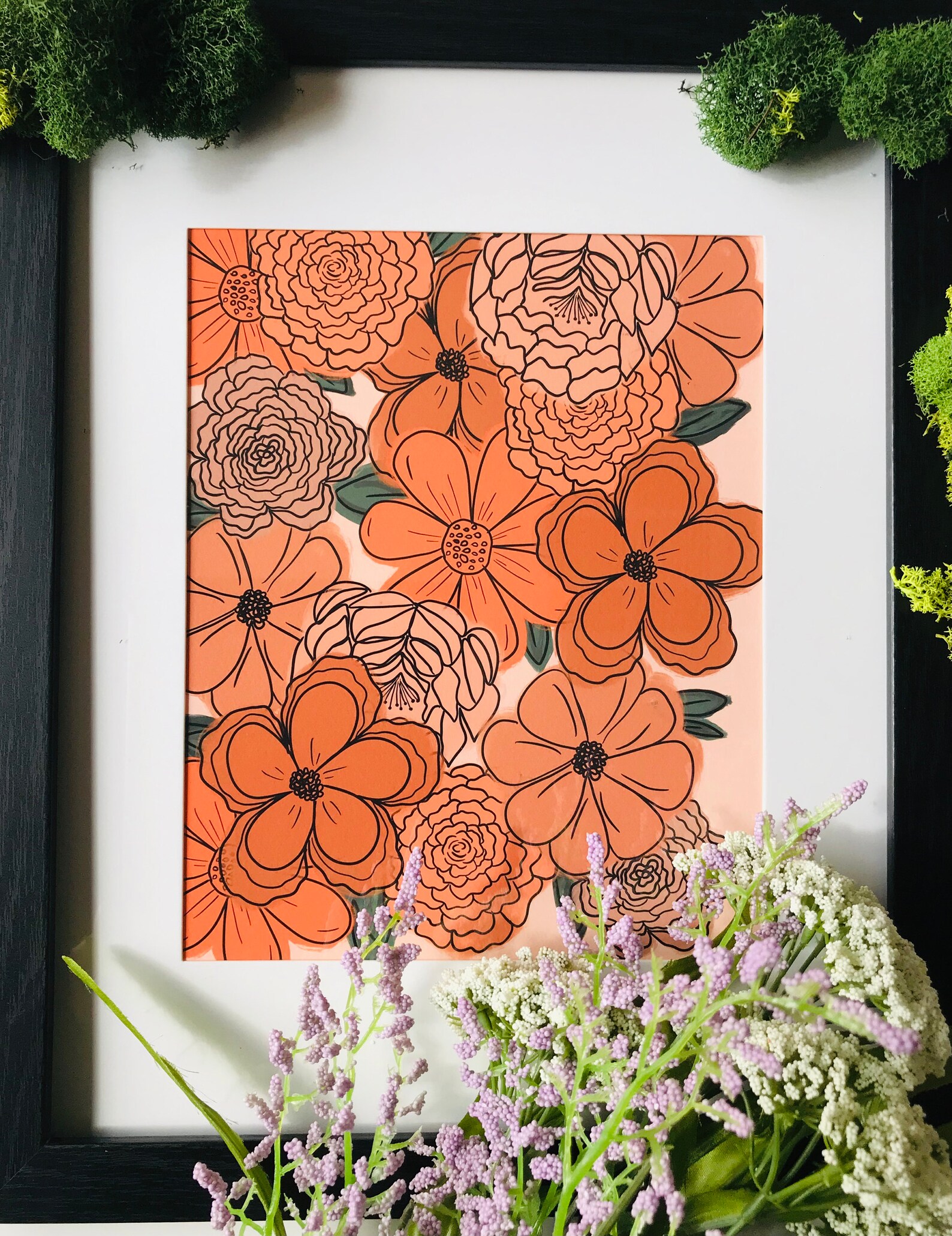 Orange Floral Art Print Digital Download option wall Etsy