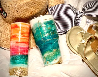 Custom Glitter Ombré Beach Tumbler