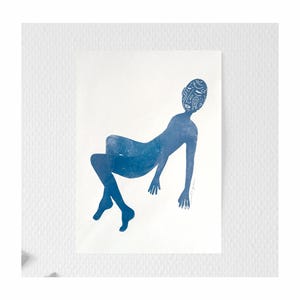 DE HERFST - linosnede - A4/A5-formaat - handgemaakte print - monochroom - blauw/zwart