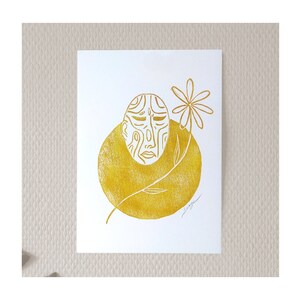 LENTE MAAN - linosnede - A5-formaat - handgemaakte print - monochroom zwart of geel