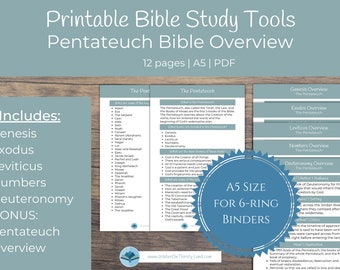 Pentateuch Bible Overview Printables, A5 6-ring planner