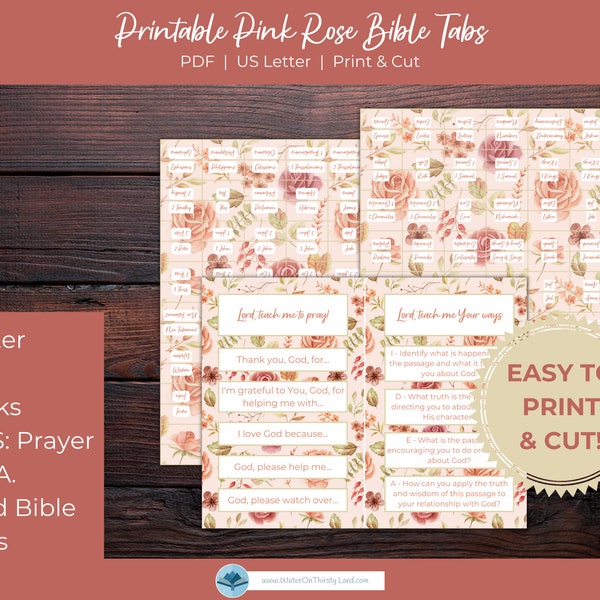 Pink Rose Print and Cut Bible Tabs