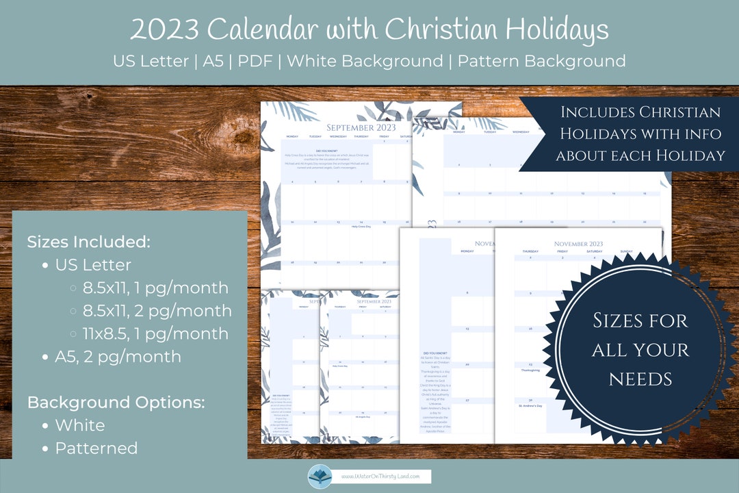2023 Calendar With Christian Holidays - Etsy