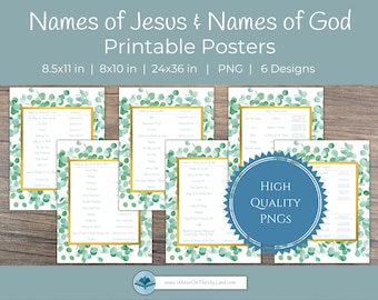 Names of God & Names of Jesus Christian Bible Poster Wall Art