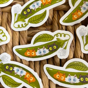 Sugar Pea Veggie Cat Sticker, Weatherproof Matte Vinyl Sticker