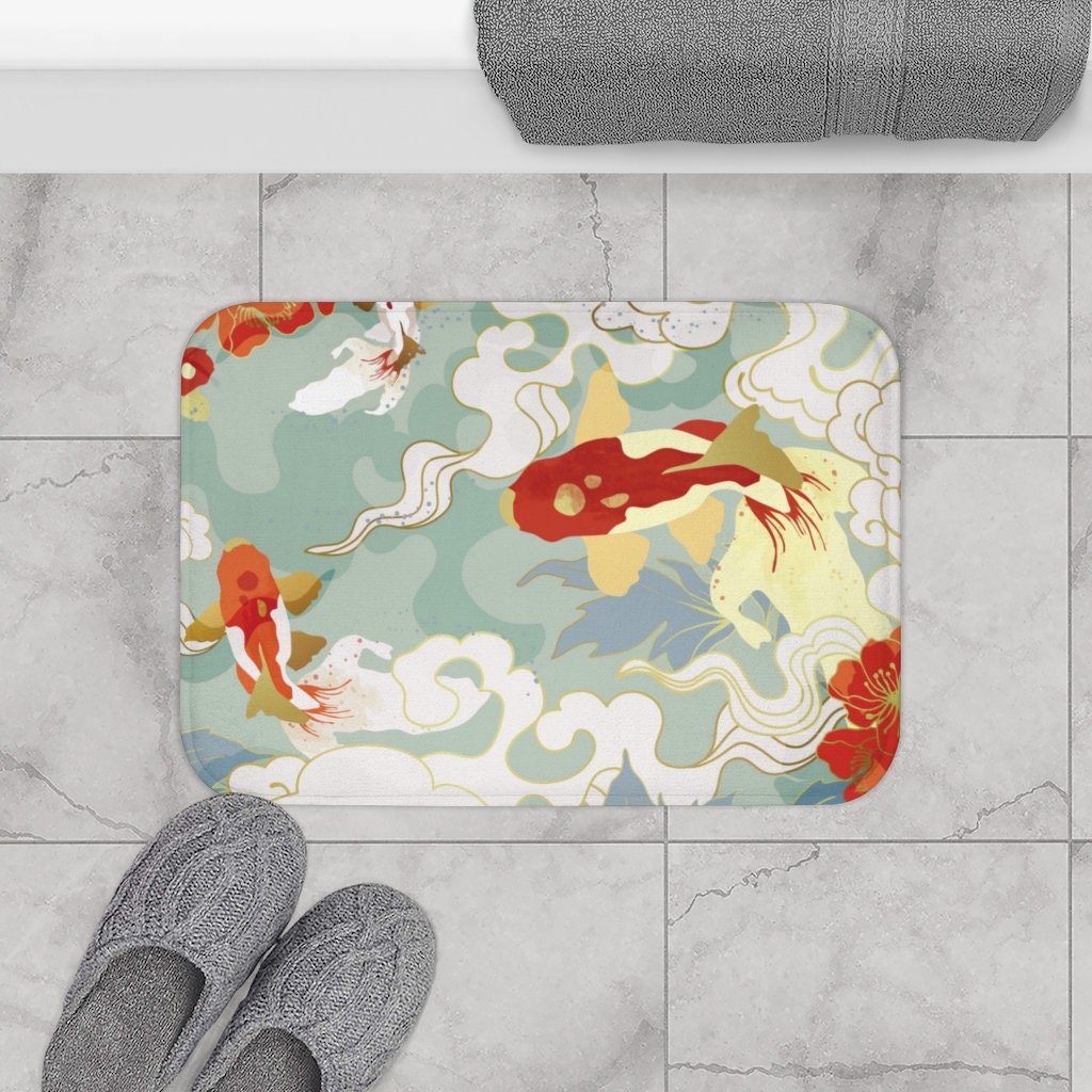 Koi Fish Bath Mat Japanese Style Bathroom Decor Unique Etsy
