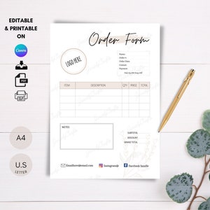 Small Business | Order Form Template | Organization | Editable & printable Canva template | Instant Download | PDF | Digital File