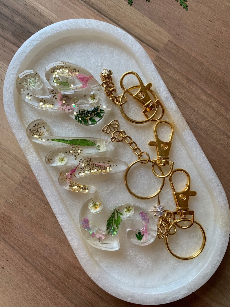 Floral keychain Letter key ring Initial keychain