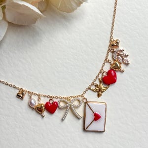Love Letter Charm Necklace, Heart Charm Necklace, Ceramic Charm Necklace, Beaded Charm Necklace, Statement Necklace, Gift for her