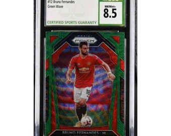 2020 Panini Prizm Premier League 12 Bruno Fernandes Green Wave CSG 8.5