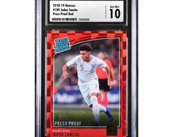 2018 Panini Donruss 189 Jadon Sancho Press Proof-Red RC CSG 10