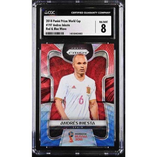 2018 Panini Prizm World Cup 197 Andres Iniesta Red/Blue Wave CGC 8