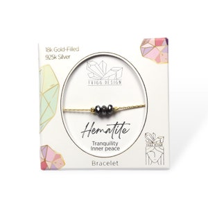 Hämatit Armband - Verstellbares Sterling Silber Armband mit natürlichem Hämatit, handgemachter Schmuck für Balance, Geschenk für Sie, zierliches Armband