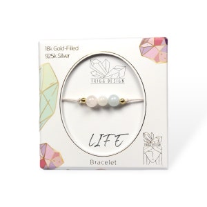 Handmade Sterling Silver Life Bracelet: Rose Quartz, Moonstone, Aquamarine
