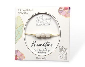Natural Moonstone Bracelet, 18K Gold-Filled Sterling Silver