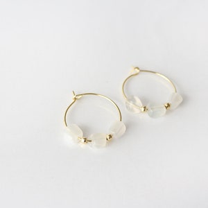 Moonstone Gemstone Earrings, Tiny Gemstone Earrings, Raw Moonstone Earrings, Gemstone Hoop Earrings, Dainty Earring, Gold Filled Earrings