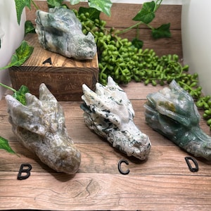 Moss Agate Dragon Head - You Choose
