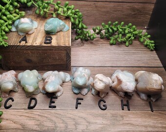 Green Flower Blossom Agate Frogs or Pink Flower Blossom Frogs- You Choose
