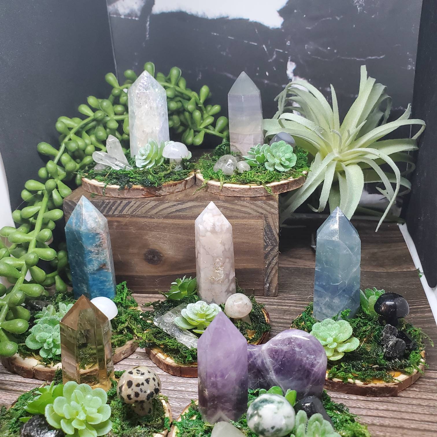 Crystal and Faux Succulent Display