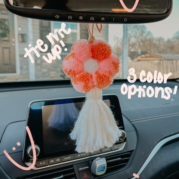 DAISY CAR CHARM | pom-pom daisy | car hanging | rear view mirror hanging | electric | multi-colors