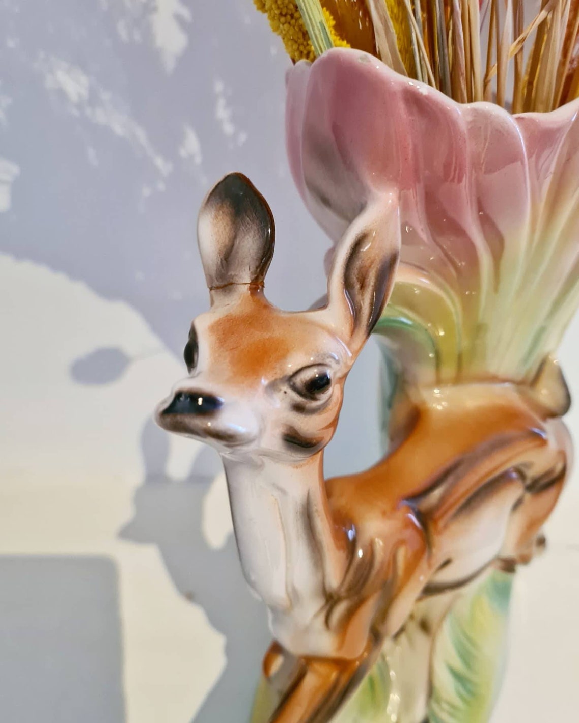 Vintage 1960s kitsch pastel deer vase Etsy