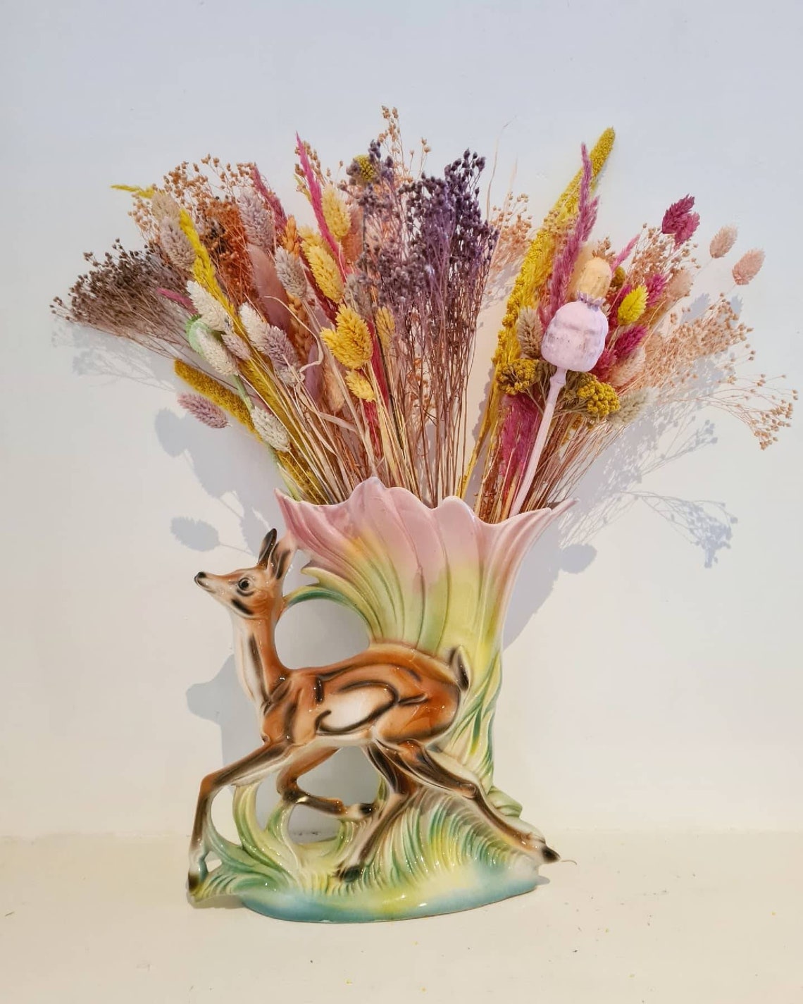 Vintage 1960s kitsch pastel deer vase Etsy