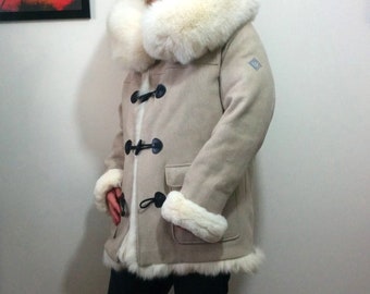 Unique Arctic Fox Fur Lined Hooded Men's Duffel Coat