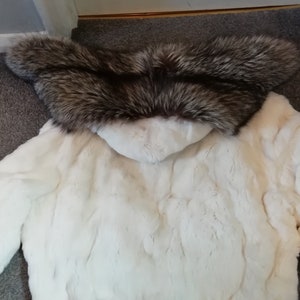 Awesome Silver Fox Fur Reversible Rex Rabbit & Leather Hooded Men&#39;s and Unisex Coat / Jacket