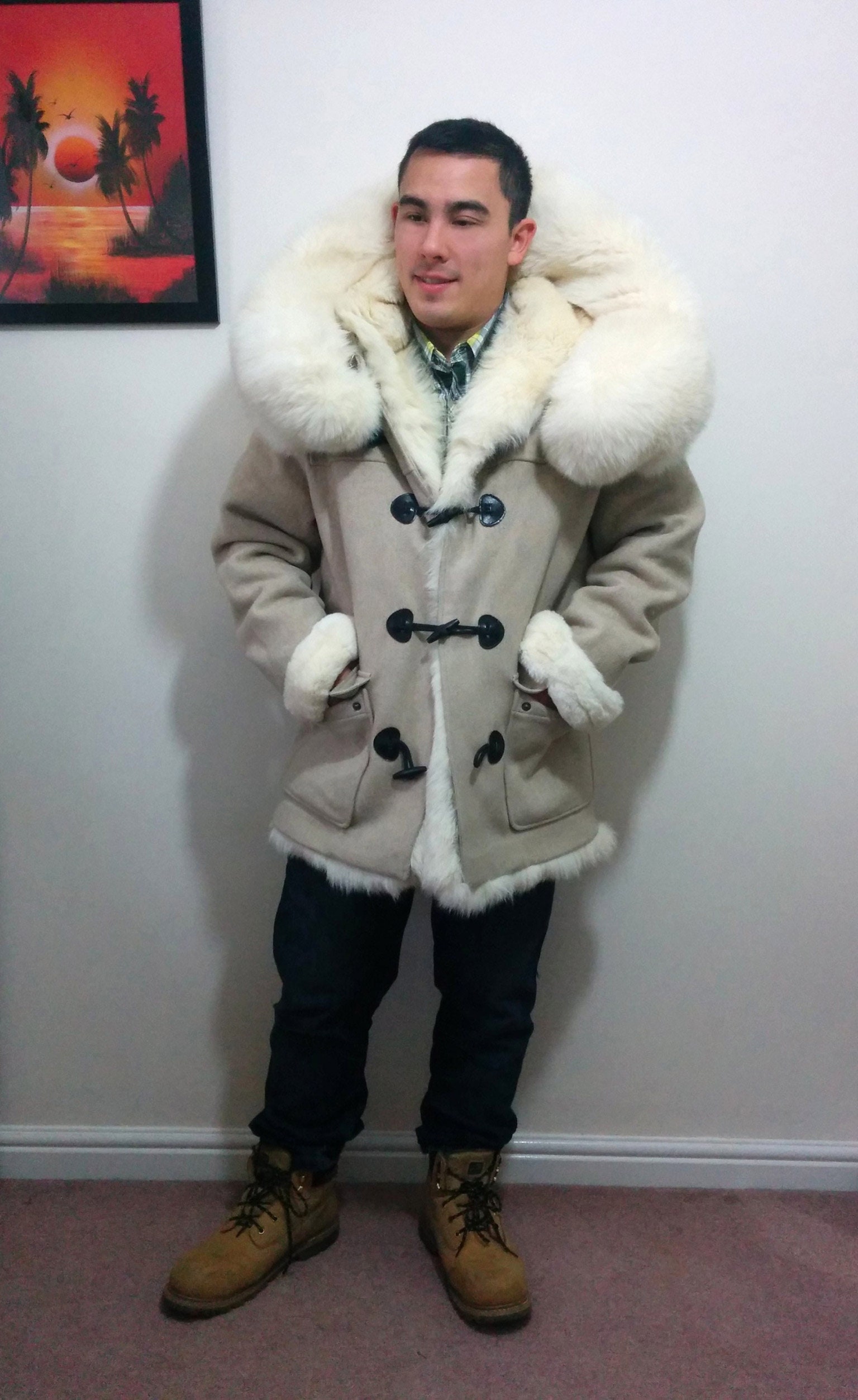 Unique Arctic Fox Fur Lined Hooded Men's Duffel Coat