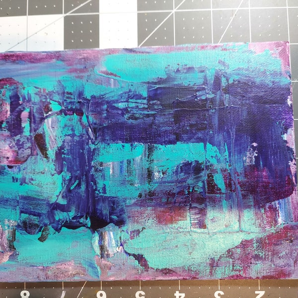 Purple, Aqua, Blue Abstract Painting 6 x 8