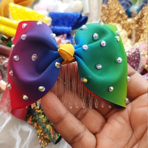Multicolour hair bow, Girls hair bow, Hair comb, Cute bows, Rainbow hair bow, Handmade bows, Girls accessories, Babys bows, Bows for girls.