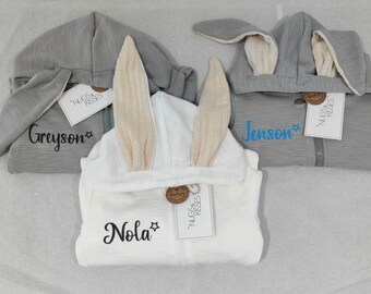 Personalised Baby Bunny Outfit, Easter Onesie: Glitter/Matte Name