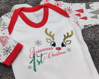 Personalised Baby's First Christmas Bodysuit, Custom Name Romper