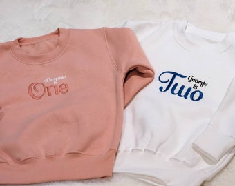 Personalised Embroidered/Flock Birthday Jumper. One Two Three Four Five