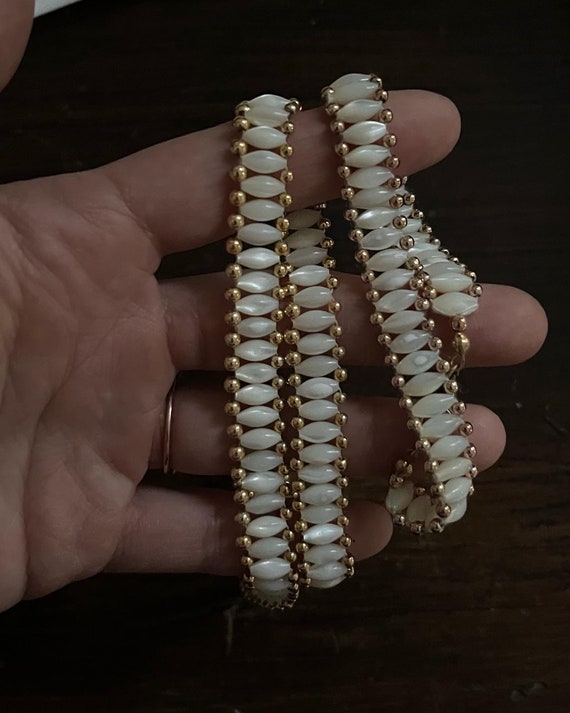 Vintage Necklace & Bracelet Set - Opalescent Whit… - image 2
