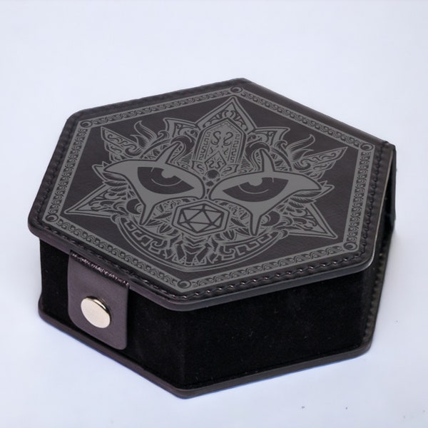 Custom Hexagonal Dice Vault | Faux Leather Storage Box | DnD, RPG Games, TTRPG