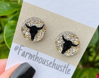 Cow skull earrings, Cow Earrings, Bull Skull Earrings, Post Earrings