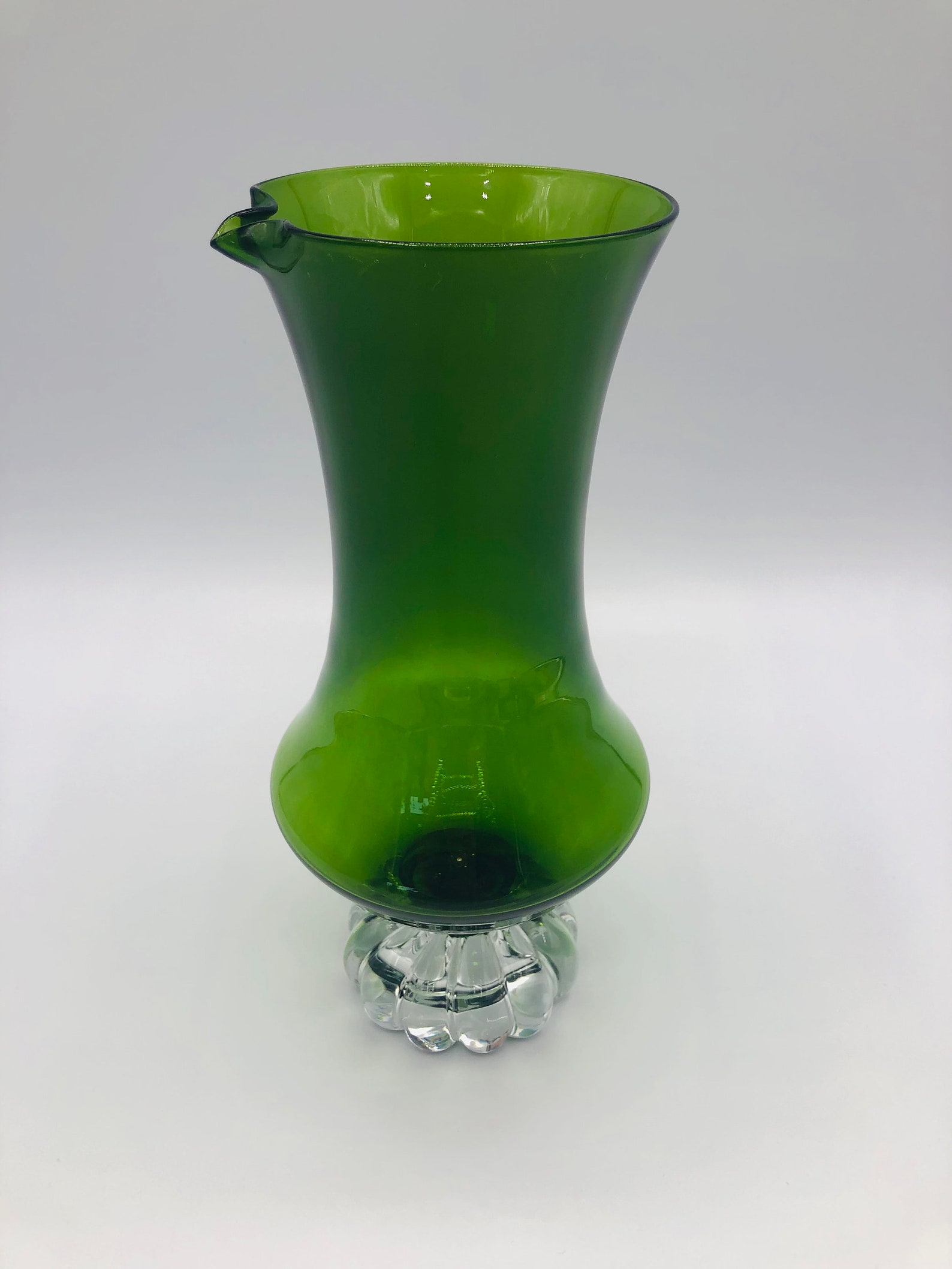Green Glass Pitcher Vintage Moss Green Blown Glass Pitcher Etsy