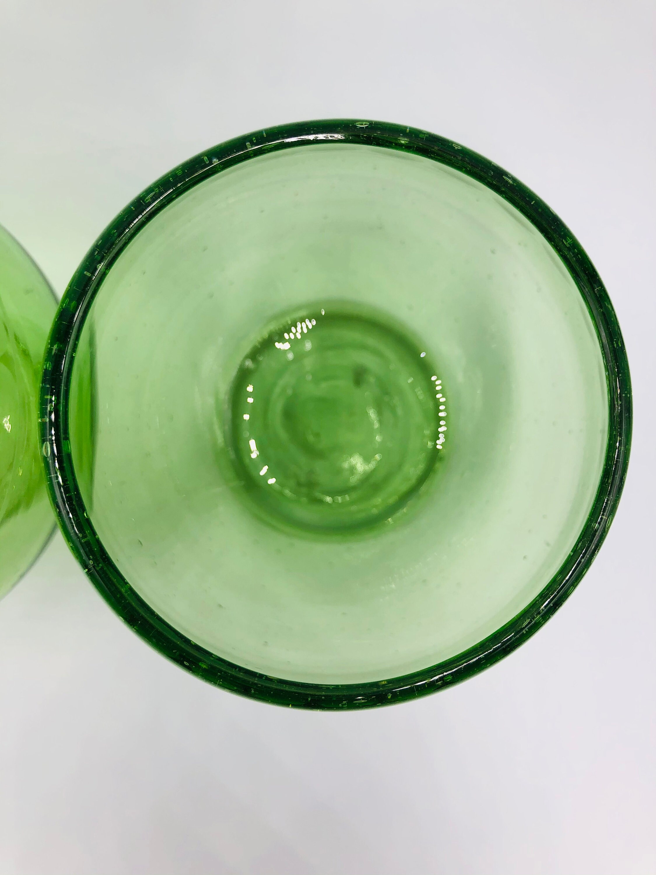 2 Green Etched Candle Holders Vintage Green Glass Etsy