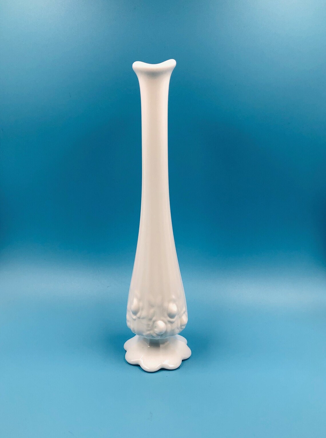 White Milk Glass Swung Vase Fenton Cabbage Rose Pattern Vase Etsy