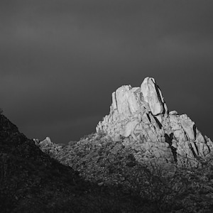 Pinnacle Peak Monochrome Mountain Photography Minimalist Landscape Art Print Black and White Wall Decor for Nature Arizona Desert landscape