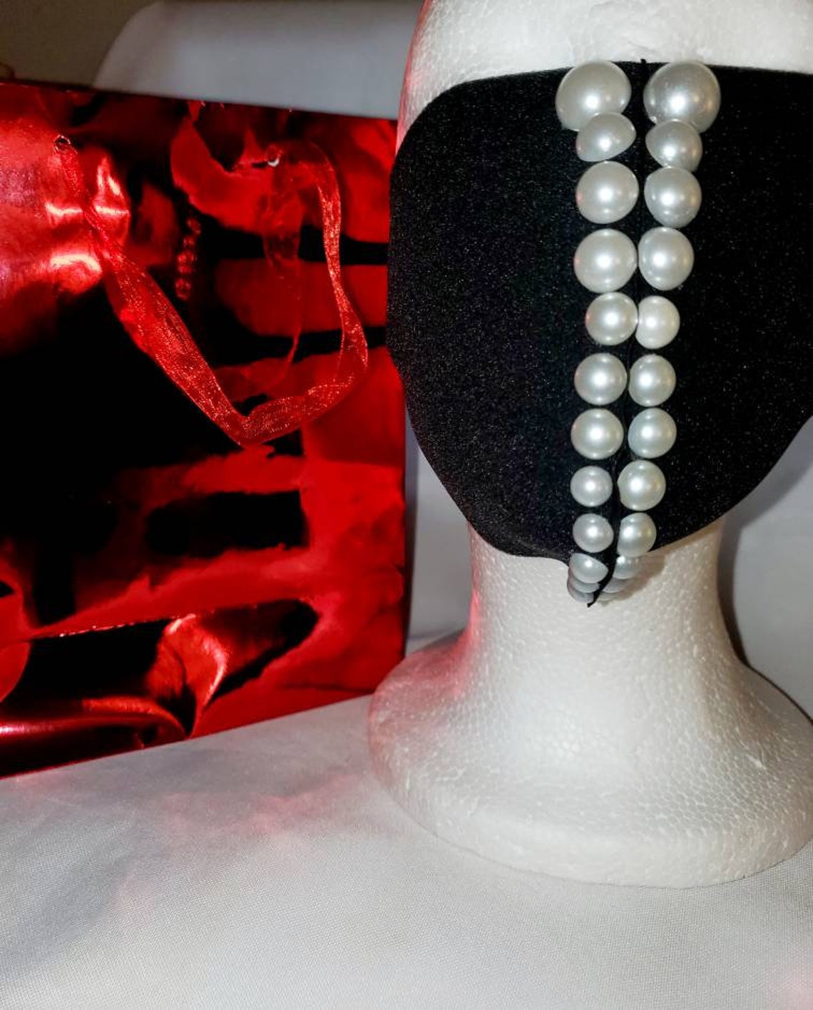 Black Designer Face Mask with Pearls Etsy