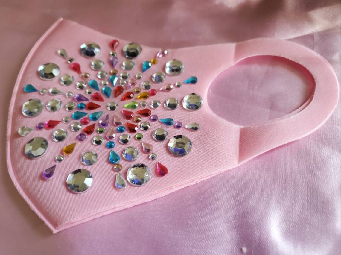 Pink Designer Mask with Multicolor Rhinestones Etsy