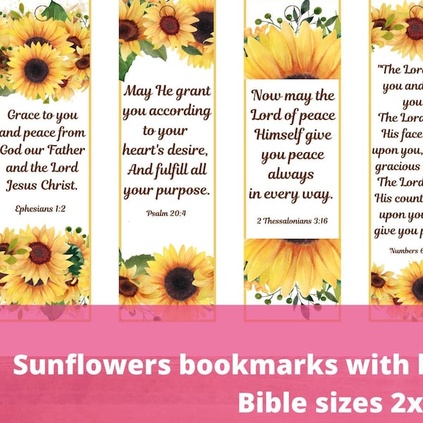 Sunflowers Bookmarks with Bible Verse Blessings PDF, Floral Scripture Christian Printable Cards for Women, Wife Mom Friend Sister Gift Tag