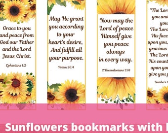 Sunflowers Bookmarks with Bible Verse Blessings PDF, Floral Scripture Christian Printable Cards for Women, Wife Mom Friend Sister Gift Tag