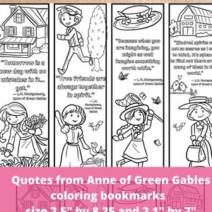 Quotes From Anne of Green Gables Coloring Bookmarks, Literary Classroom Students Homeschool Activity Craft Page PDF, Inspirational Printable
