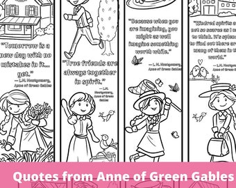 Quotes From Anne of Green Gables Coloring Bookmarks, Literary Classroom Students Homeschool Activity Craft Page PDF, Inspirational Printable