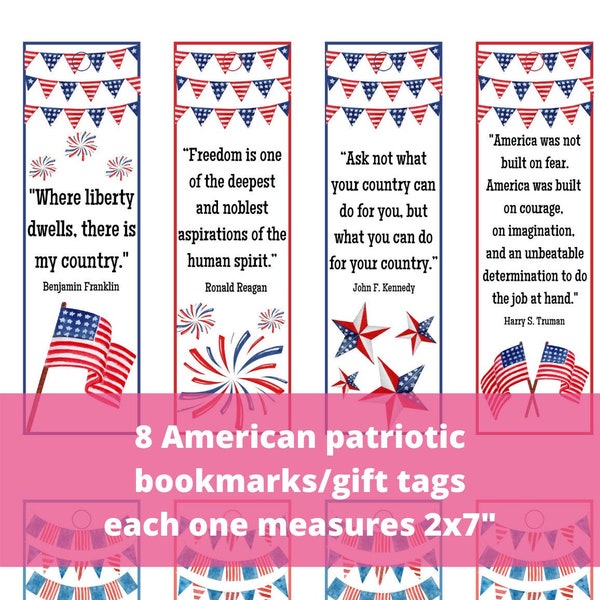 American Patriotic Bookmarks Gift Tags, Military Veteran Appreciation, Memorial Day 4th of July, Printable PDF Red Blue Watercolor Cards