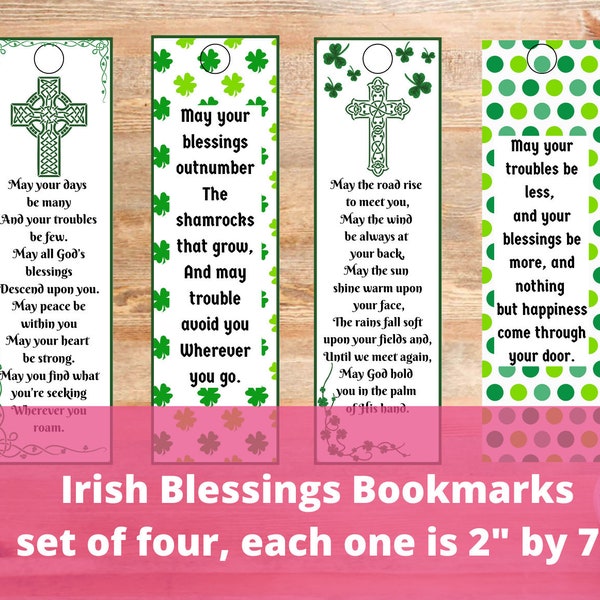 Old Irish Blessings Printable Bookmarks, Celtic Cross Prayer Blessing Cards PDF, Green Shamrock Hang Gift Journal Tag, Irish Party Favors